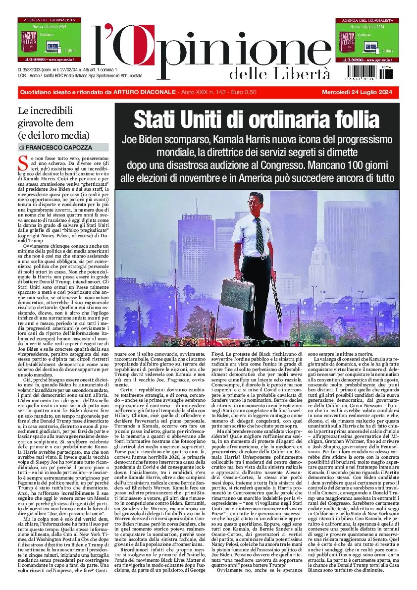 Prima-pagina-opinione della liberta-edizione-di-oggi-2024-07-24